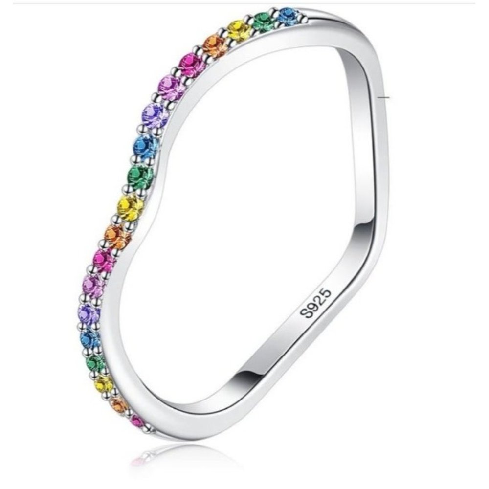 925 Silver Rainbow Crystal Ring